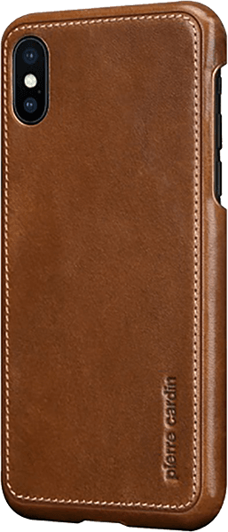 Apple iPhone X kemény hátlap gyári PIERRE CARDIN valódi bőrbevonatú világosbarna
