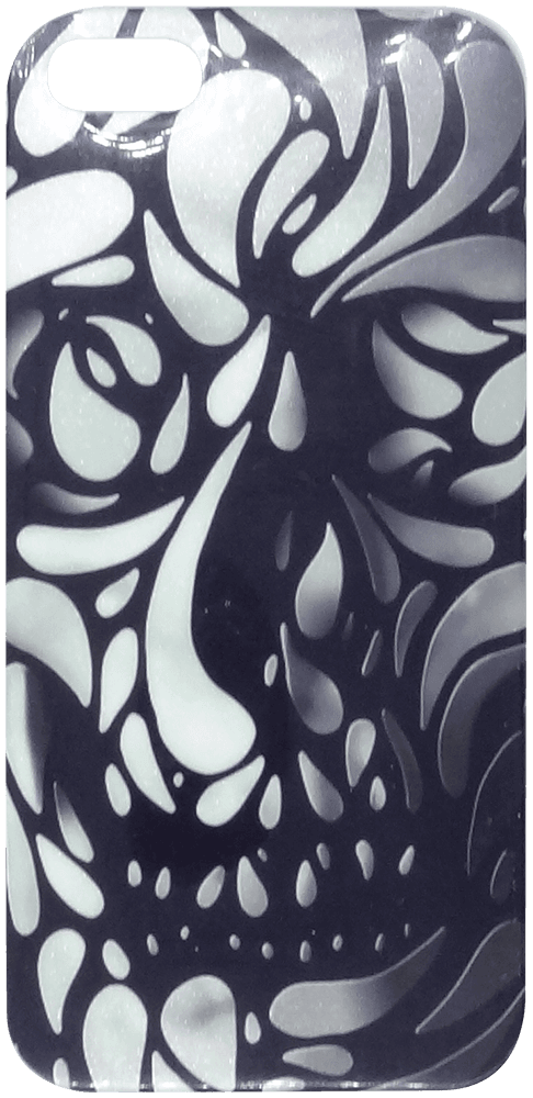 Apple iPhone 5S szilikon tok nonfiguratív koponya minta, lilán csillogó