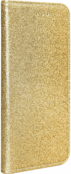 Apple iPhone 11 oldalra nyíló flipes bőrtok csillámos arany