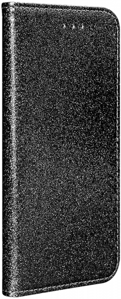 Apple iPhone 11 Pro Max oldalra nyíló flipes bőrtok csillámos fekete