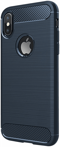 Apple iPhone XS ütésálló szilikon tok szálcsiszolt-karbon minta légpárnás sarok logó kihagyós sötétkék