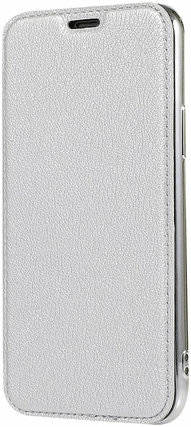 Apple iPhone 6S Plus oldalra nyíló flipes bőrtok átlátszó szilikon hátlap, fémhatású keret ezüst