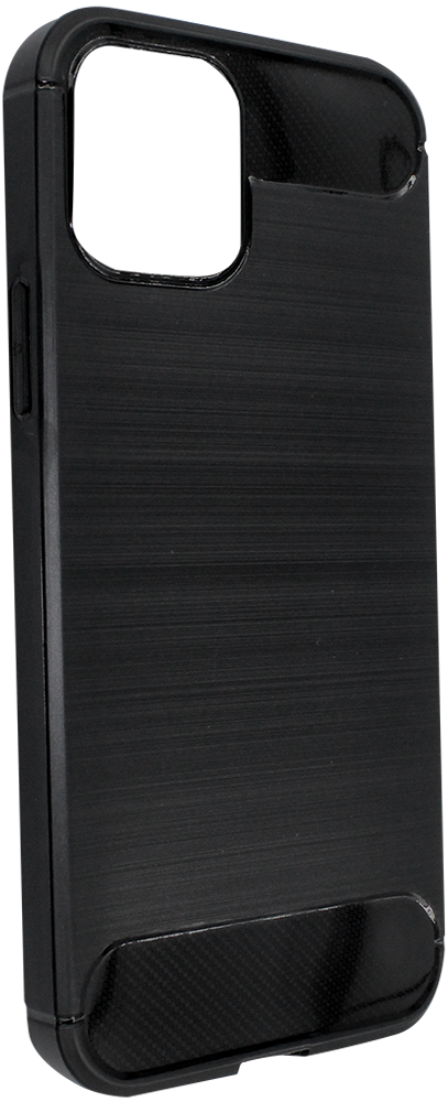 Apple iPhone 12 ütésálló szilikon tok szálcsiszolt-karbon minta légpárnás sarok fekete
