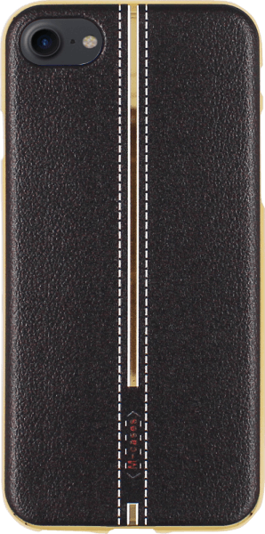 Apple iPhone SE (2020) szilikon tok bőrhatású középen varrott mintával fekete arany kerettel