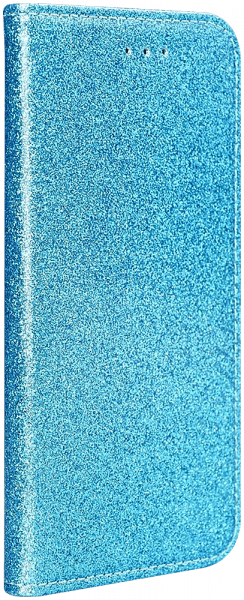 Apple iPhone 12  oldalra nyíló flipes bőrtok csillámos átlátszó kék