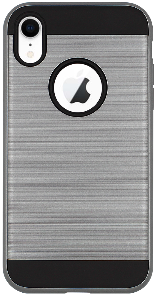 Apple iPhone XR kemény hátlap logó kihagyós szálcsiszolt mintás fekete/ezüst