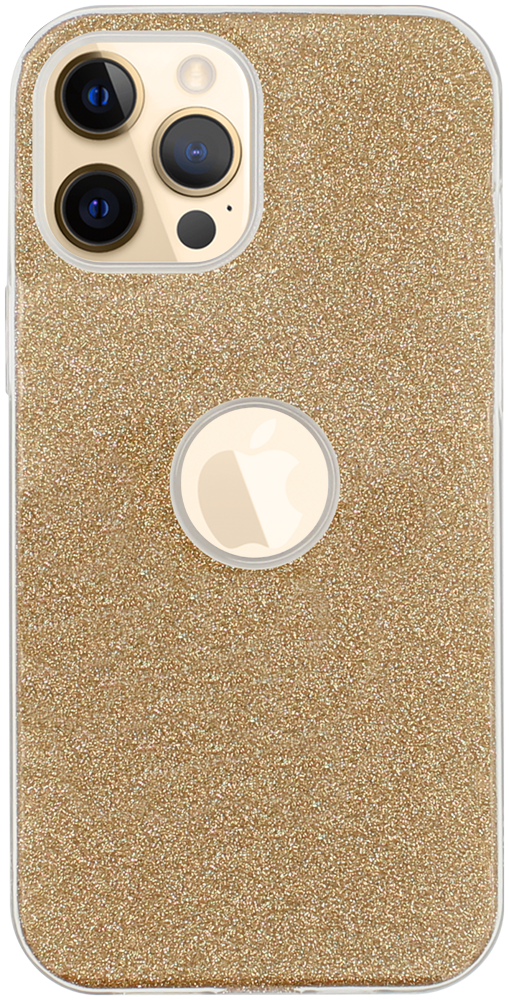 Apple iPhone 12 Pro Max szilikon tok csillogó hátlap logó kihagyós arany
