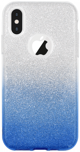 Apple iPhone X szilikon tok csillogó hátlap logónál átlátszó kék/ezüst