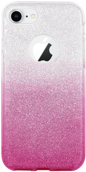 Apple iPhone 8 szilikon tok csillogó hátlap logónál átlátszó rózsaszín/ezüst