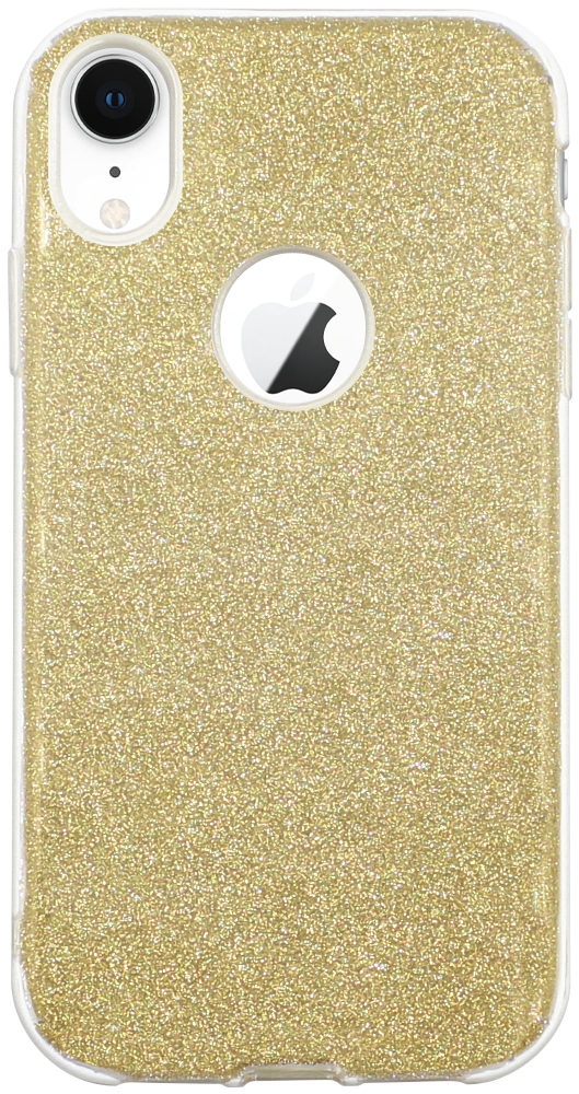 Apple iPhone XR szilikon tok csillogó hátlap logónál átlátszó arany