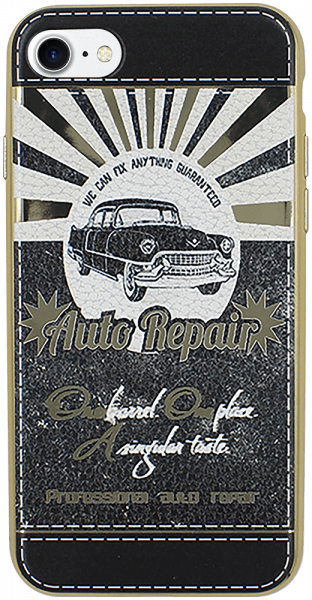 Apple iPhone 8 szilikon tok bőrhatású auto repair mintás fekete/fehér arany kerettel