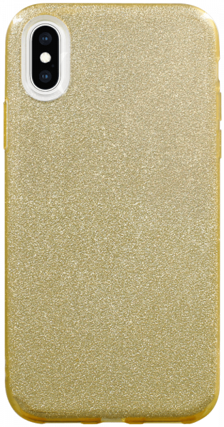 Apple iPhone XS szilikon tok kivehető ezüst csillámporos réteg halvány sárga