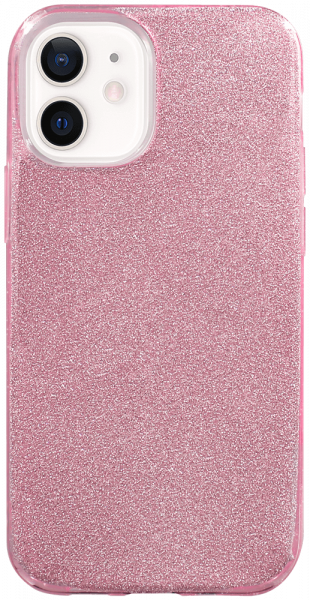 Apple iPhone 12 Mini szilikon tok kivehető ezüst csillámporos réteg halvány rózsaszín