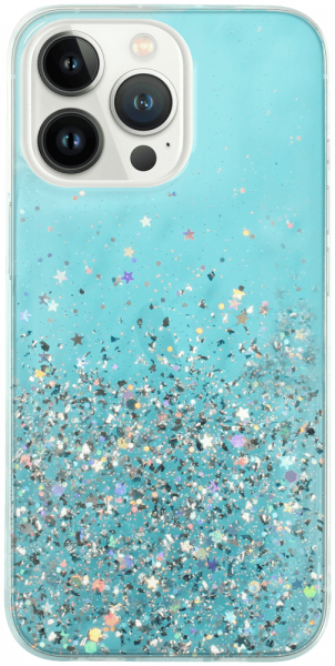 Apple iPhone 13 Pro kemény hátlap szilikon kerettel flitteres átlátszó kék