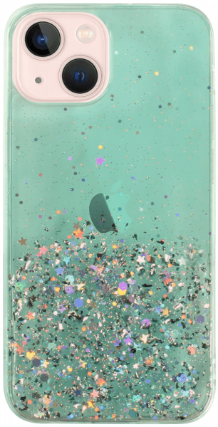 Apple iPhone 13 Mini kemény hátlap szilikon kerettel flitteres átlátszó zöld