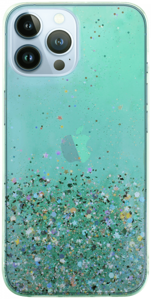 Apple iPhone 13 Pro Max kemény hátlap szilikon kerettel flitteres átlátszó zöld