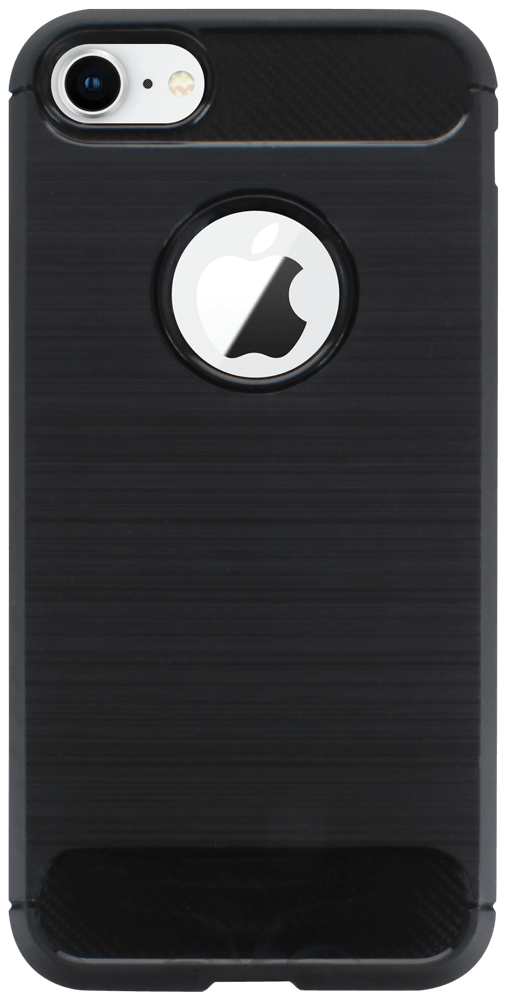 Apple iPhone 7 ütésálló szilikon tok szálcsiszolt-karbon minta légpárnás sarok logó kihagyós fekete