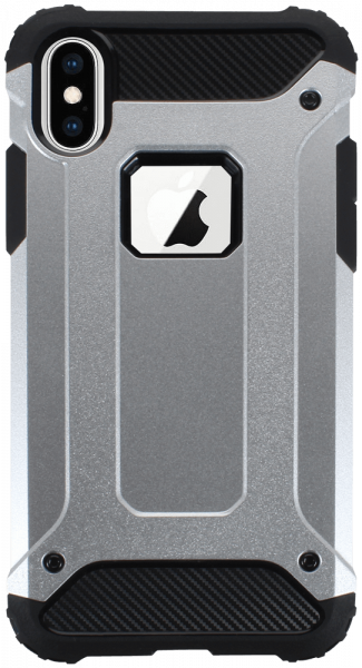 Apple iPhone XS ütésálló tok légpárnás sarkas, logó kihagyós, hibrid Forcell Armor ezüst