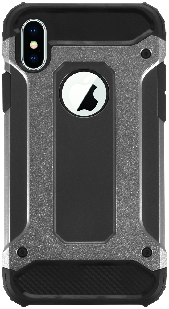 Apple iPhone XS ütésálló tok logó kihagyós légpárnás sarkas, hibrid Forcell Armor ezüst