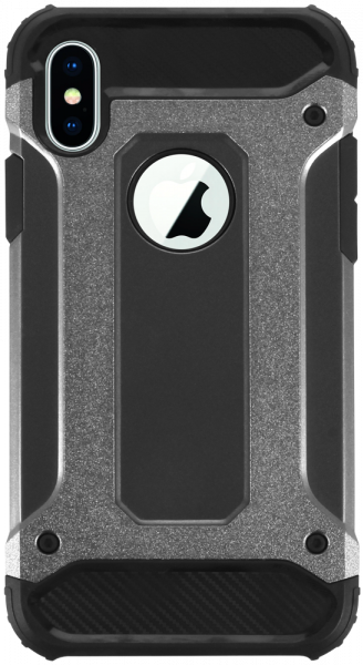 Apple iPhone XS ütésálló tok logó kihagyós légpárnás sarkas, hibrid Forcell Armor ezüst