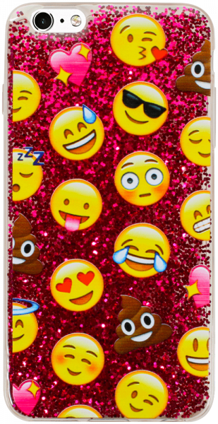 Apple iPhone 6S Plus kemény hátlap emoji mintás, flitteres rózsaszín