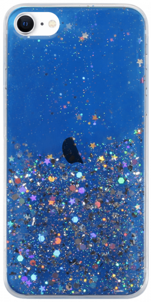 Apple iPhone SE (2020) kemény hátlap szilikon kerettel flitteres átlátszó kék