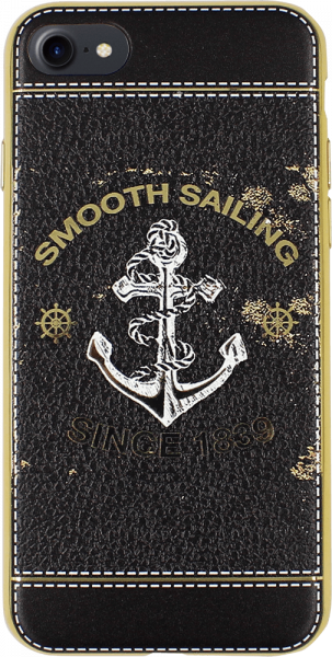 Apple iPhone SE (2022) szilikon tok bőrhatású smooth sailing mintás fekete/arany