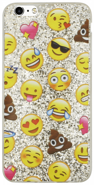 Apple iPhone 6S Plus kemény hátlap emoji mintás, flitteres ezüst