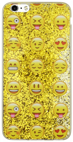 Apple iPhone 6S Plus kemény hátlap emoji mintás, flitteres arany