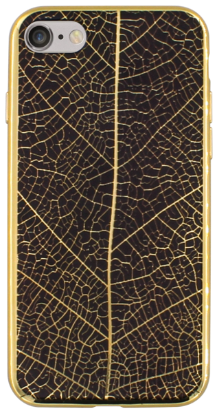 Apple iPhone 6 szilikon tok falevél mintás arany színű keret fekete
