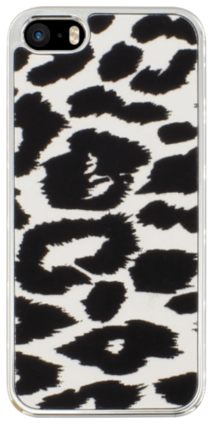 Apple iPhone 5S kemény hátlap bőrhatású, szőrmés hóleopárd mintájú fekete/fehér