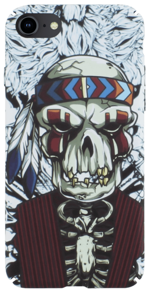 Apple iPhone SE (2022) kemény hátlap gumírozott, indián koponya mintás piros