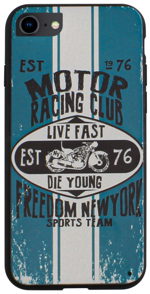 Apple iPhone 7 kemény hátlap motor racing club minta kék/fehér