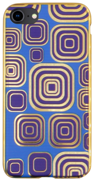 Apple iPhone SE (2022) szilikon tok négyzet mintás, arany kerettel sötétkék