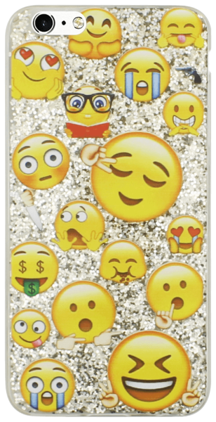Apple iPhone 6S Plus kemény hátlap emoji mintás, flitteres ezüst