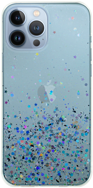 Apple iPhone 13 Pro Max kemény hátlap szilikon kerettel flitteres átlátszó