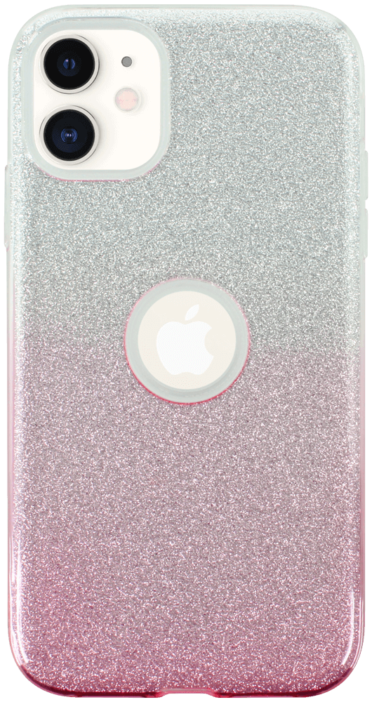 Apple iPhone 11 szilikon tok csillogó hátlap logó kihagyós rózsaszín/ezüst