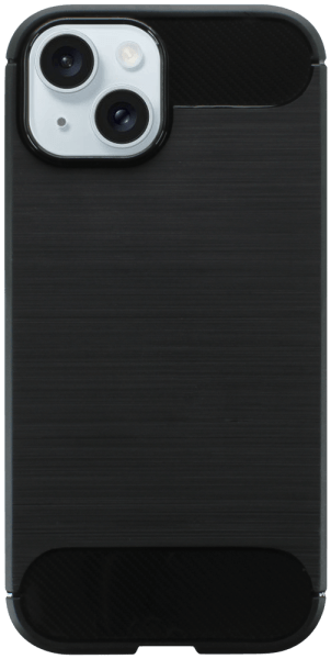 Apple iPhone 15 ütésálló szilikon tok szálcsiszolt-karbon minta légpárnás sarok fekete