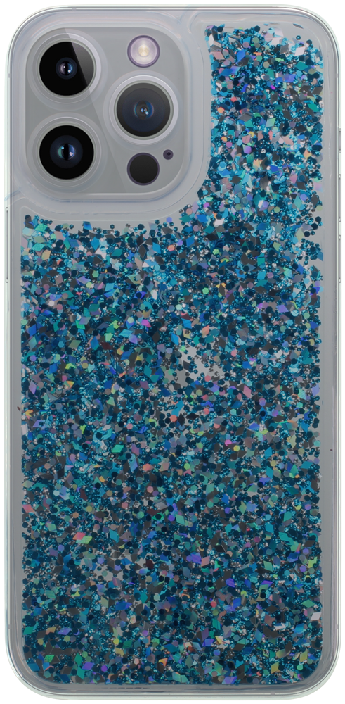 Apple iPhone 14 Pro Max szilikon tok gyári Liquid Sparkle kameravédővel kék/ezüst