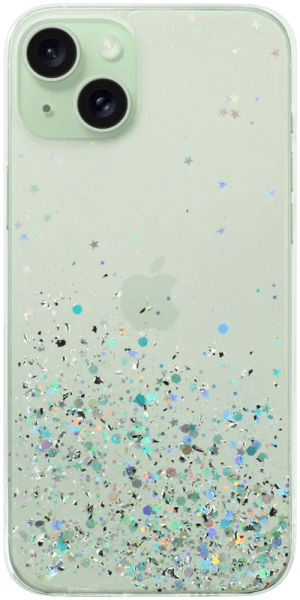 Apple iPhone 15 Plus kemény hátlap szilikon kerettel flitteres átlátszó