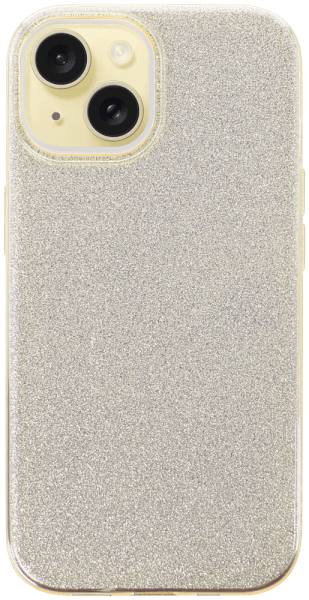 Apple iPhone 15 szilikon tok kivehető ezüst csillámporos réteg halvány sárga