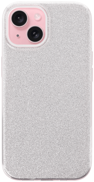 Apple iPhone 15 szilikon tok kivehető ezüst csillámporos réteg átlátszó