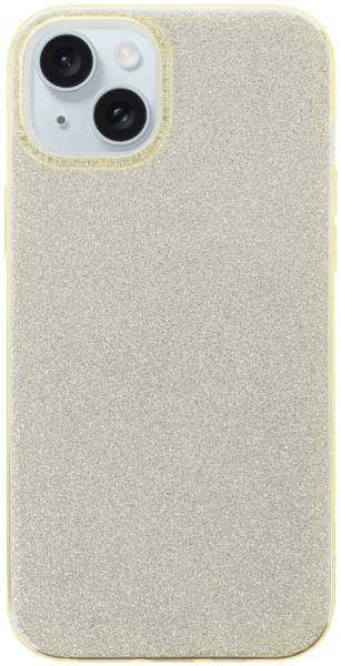 Apple iPhone 15 Plus szilikon tok kivehető ezüst csillámporos réteg halvány sárga