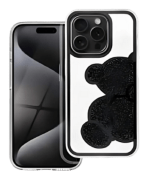 TEDDY BEAR fekete tok iPhone 14 Pro Max készülékhez – Csillogó mackómintával