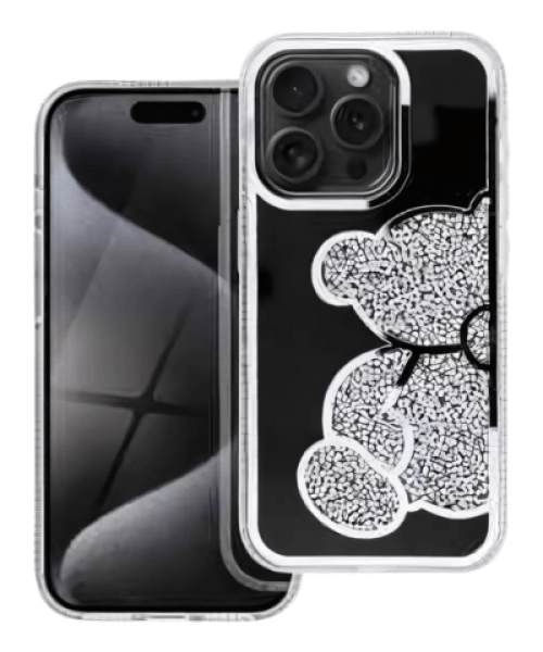 TEDDY BEAR ezüst tok  IPHONE 13 MINI készülékhez – Csillogó mackómintával