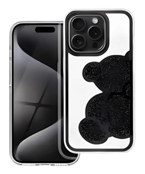 TEDDY BEAR Tok iPhone 13 Pro készülékhez – Fekete  csillogó mackómintával