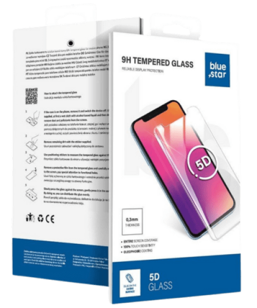 Blue Star edzett  üvegfólia – iPhone 13 / 13 Pro / 14 5D Teljes borítás fekete kerettel!