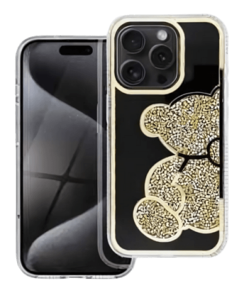 TEDDY BEAR Tok az iPhone 13 készülékhez – Arany Csillogó Mackómintával