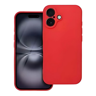 Apple iPhone 16 szilikon tok kameravédővel matt piros