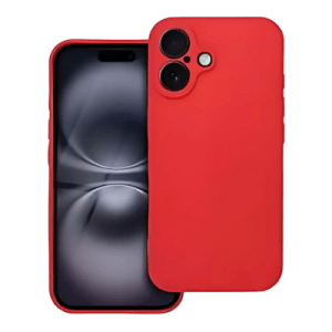 Apple iPhone 16 szilikon tok kameravédővel matt piros